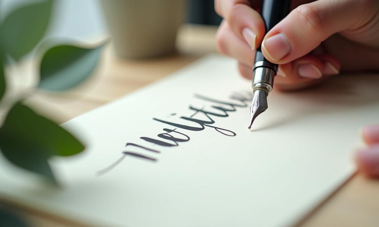 Hands performing elegant calligraphy on sustainable paper