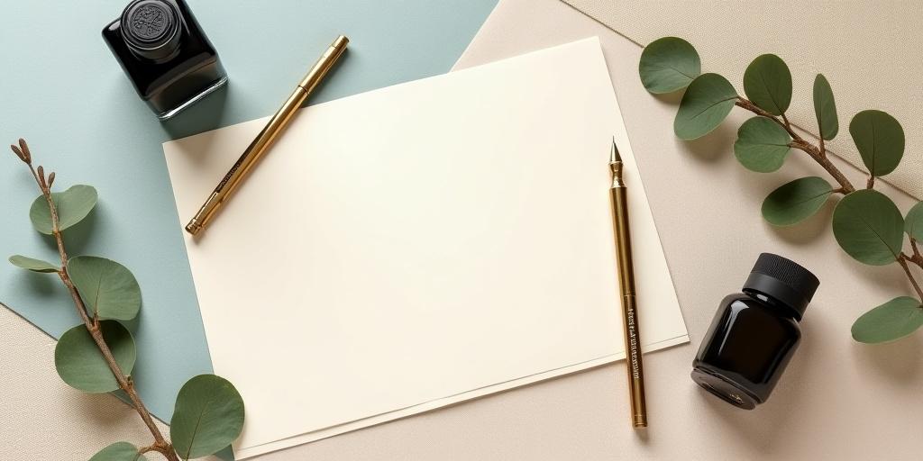 Artistic flatlay of calligraphy pens and dried flowers