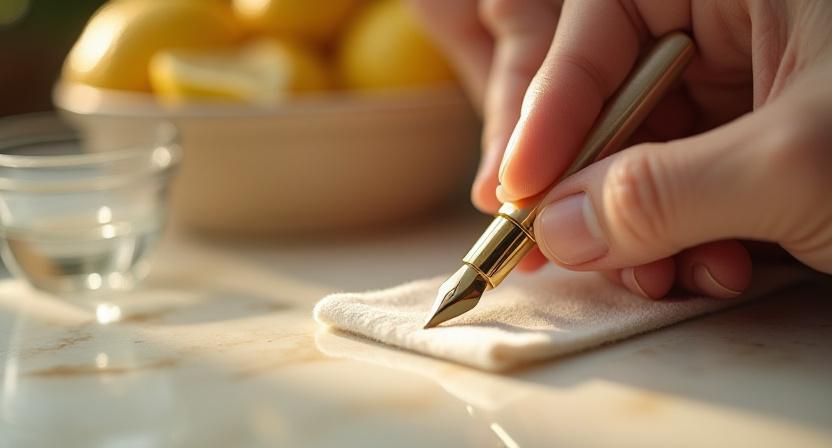 Hand cleaning a metal nib with natural oils and a cloth